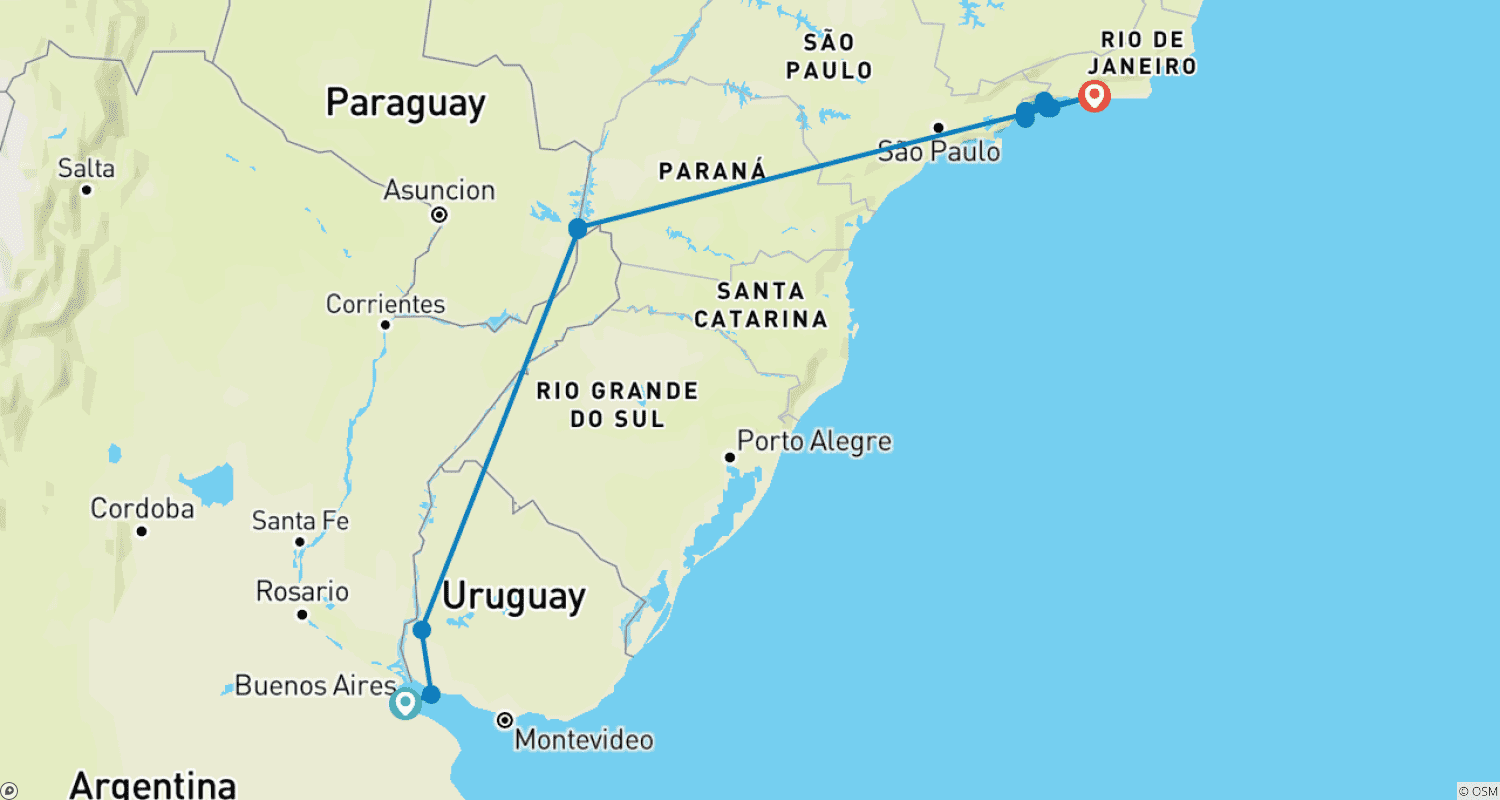 Mapa do percurso de Explorador de Buenos Aires ao Rio