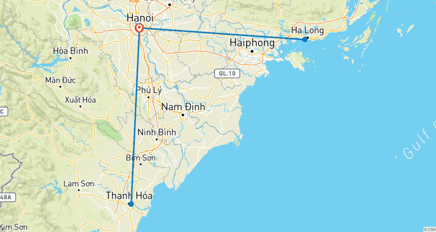 ベトナム：北部を巡る旅のルートマップ