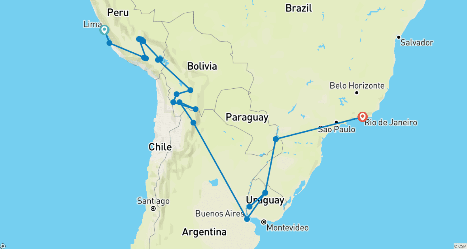 South America Highlightsのルートマップ