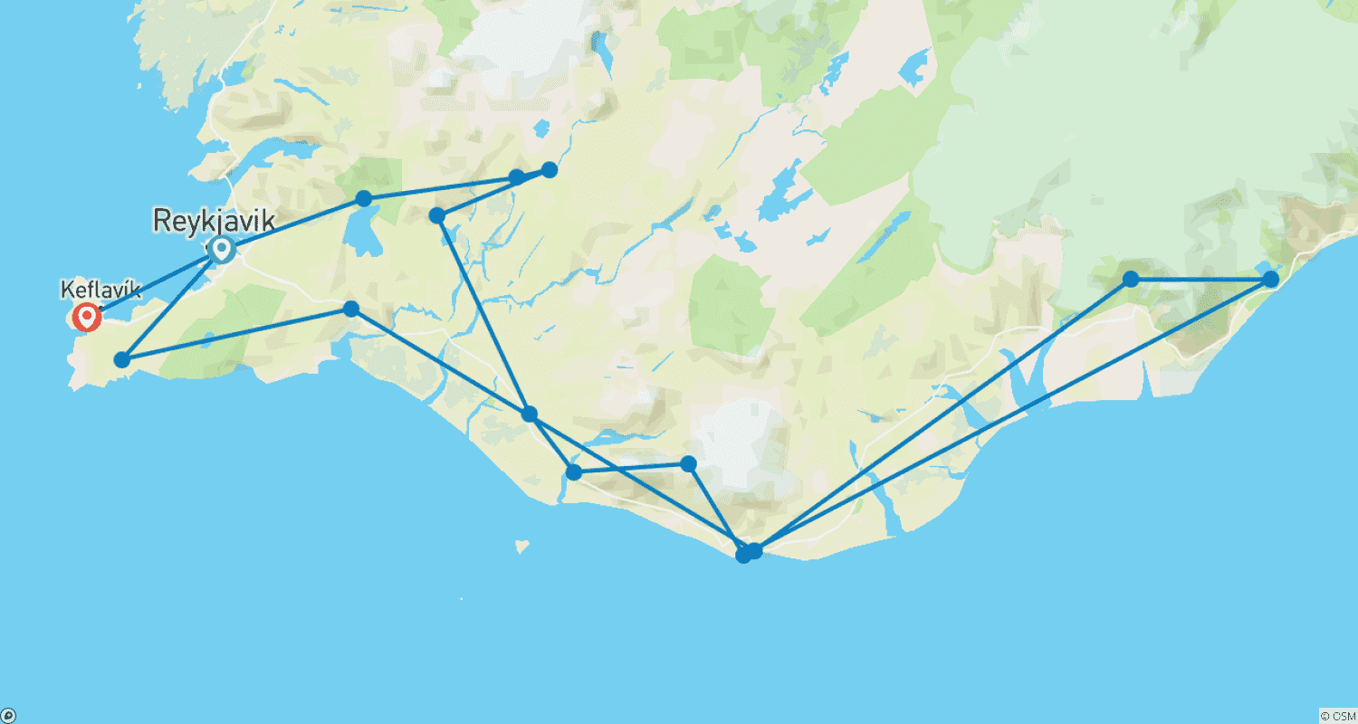 Mapa trasy: Odkrywanie Islandii