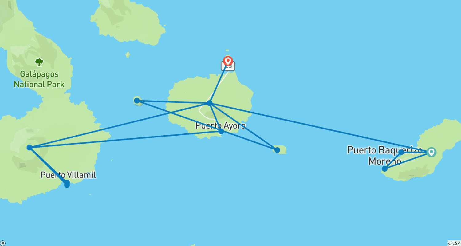 Mapa do percurso de Expedição de 12 Dias às Galápagos