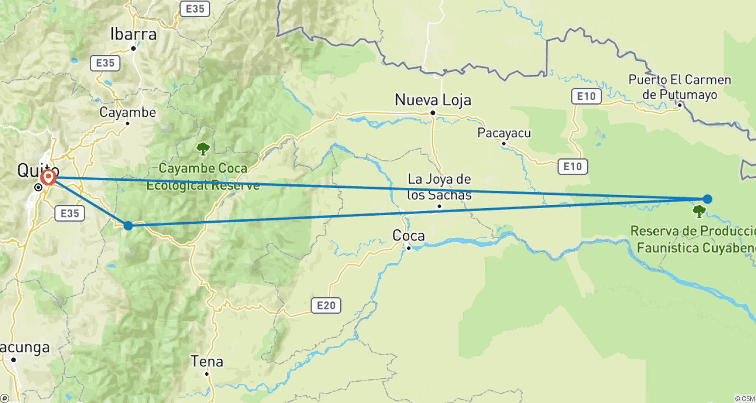 Mapa trasy: 5-dniowa Przygoda w Amazonii Cuyabeno i Papallacta