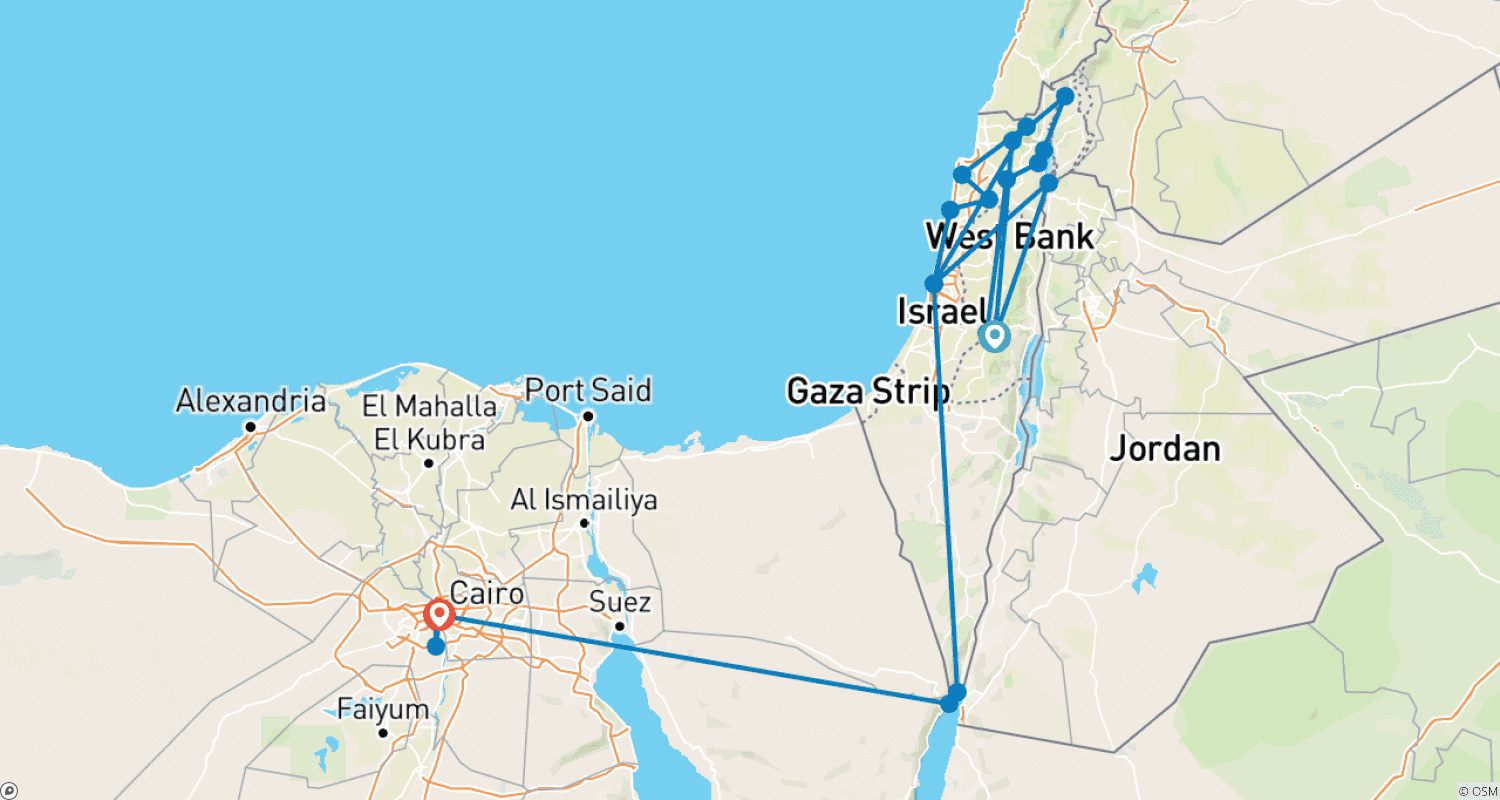 イスラエルとエジプト 10日間のルートマップ