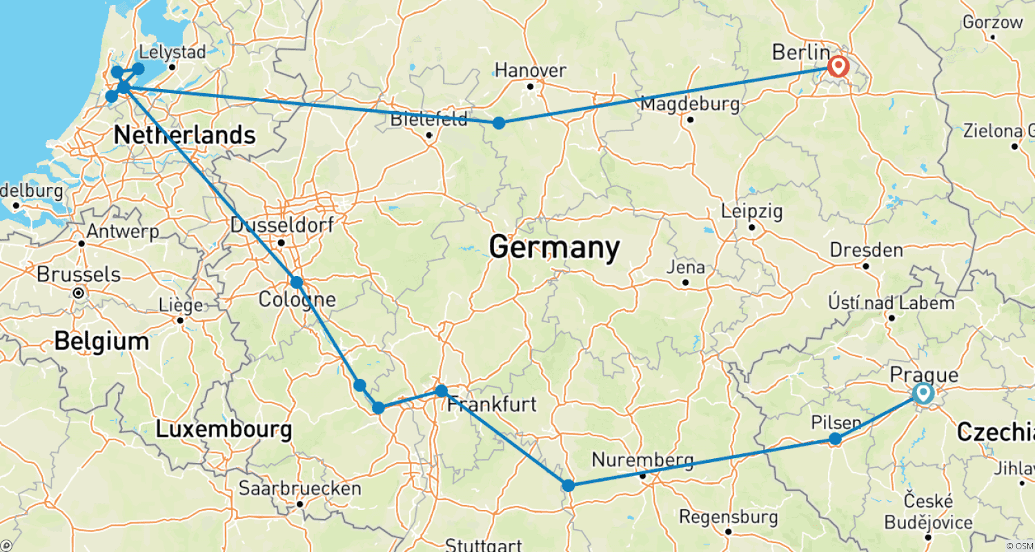 Mapa trasy: Z Pragi do Berlina
