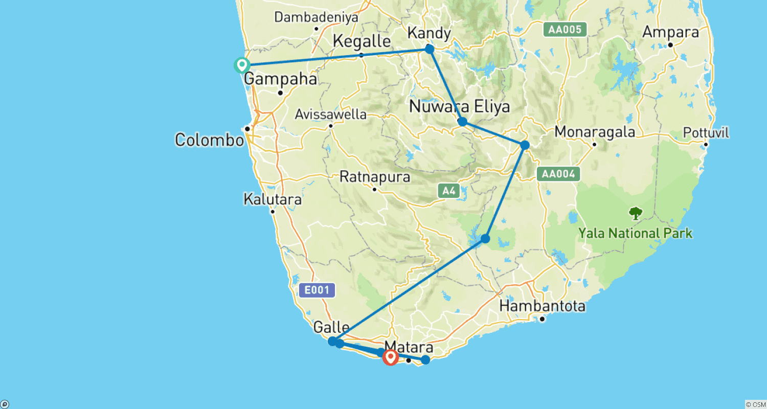 Mapa do percurso de Sri Lanka: Terra e Mar