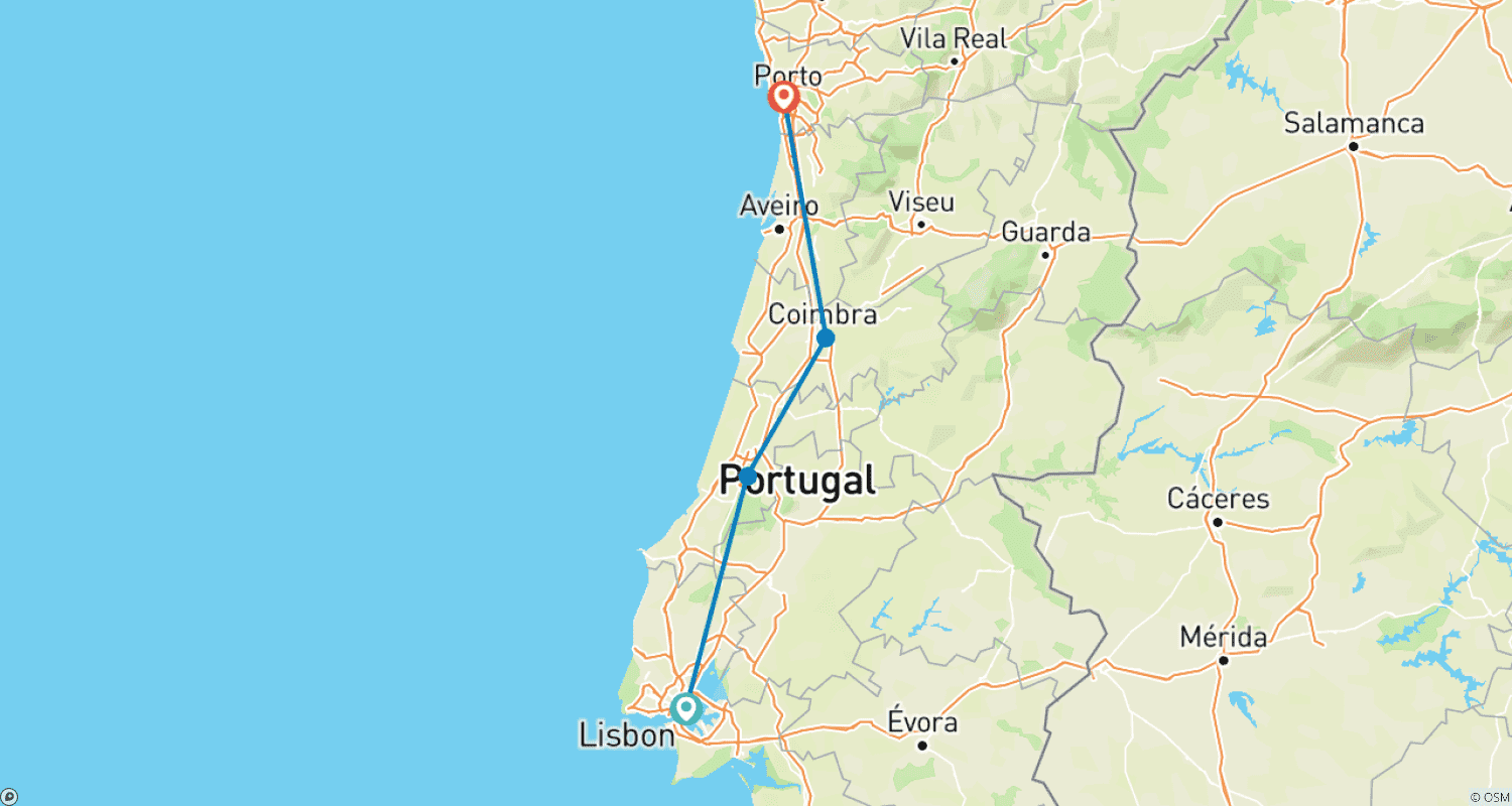 Mapa trasy: Najważniejsze atrakcje Portugalii