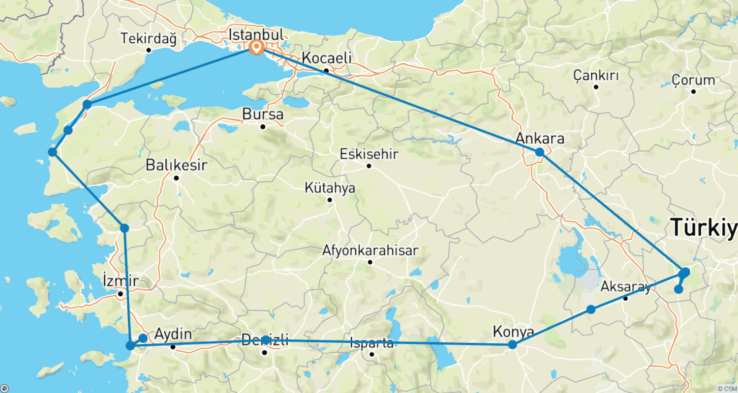 トルコの見どころのルートマップ
