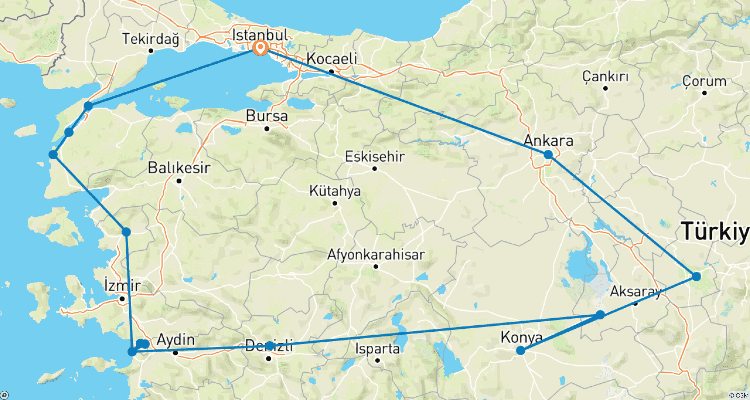 Mapa trasy: Odkrywanie Turcji w Grupie 10D/9N