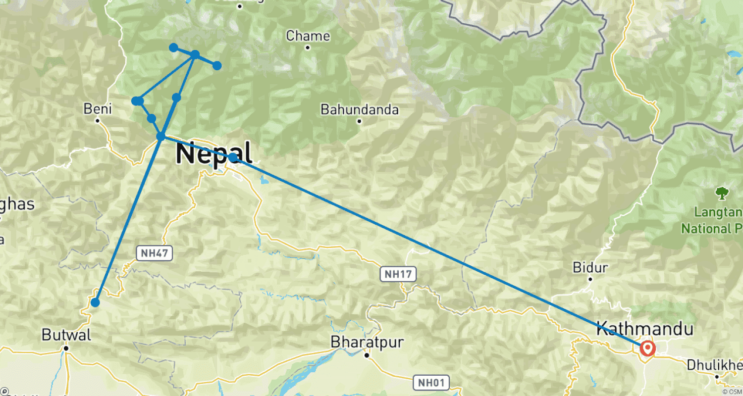 Mapa trasy: Annapurna Base Camp Trek