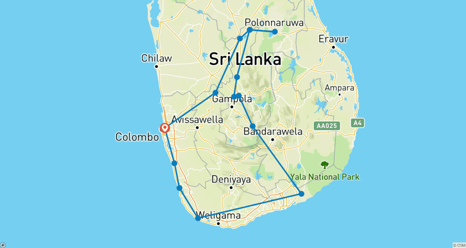 خريطة مسار Essence of Sri Lanka - 9 Days of Culture, Nature & Wildlife, Private Tour