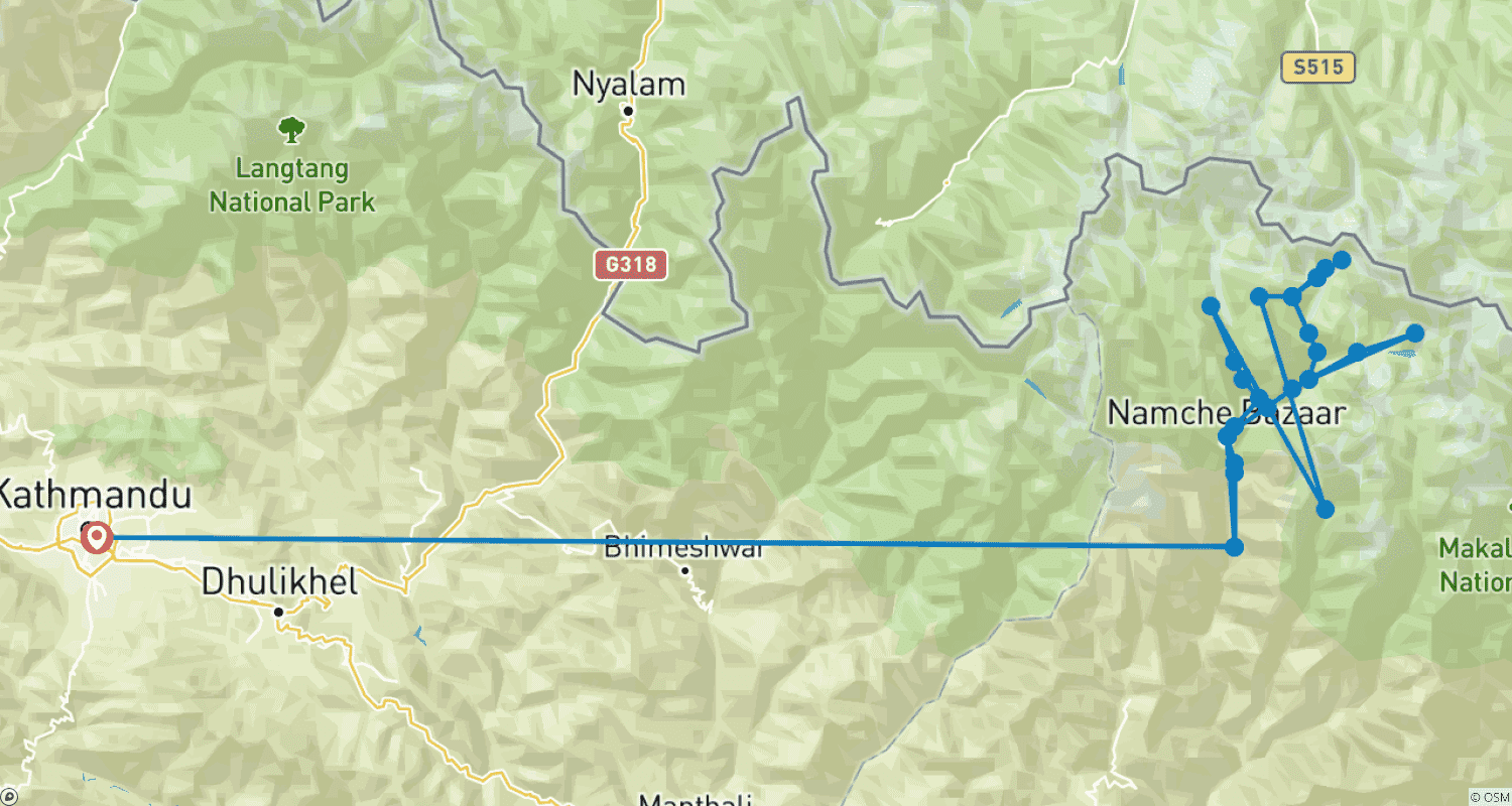 Mapa do percurso de Trekking Everest Cho La Pass Gokyo