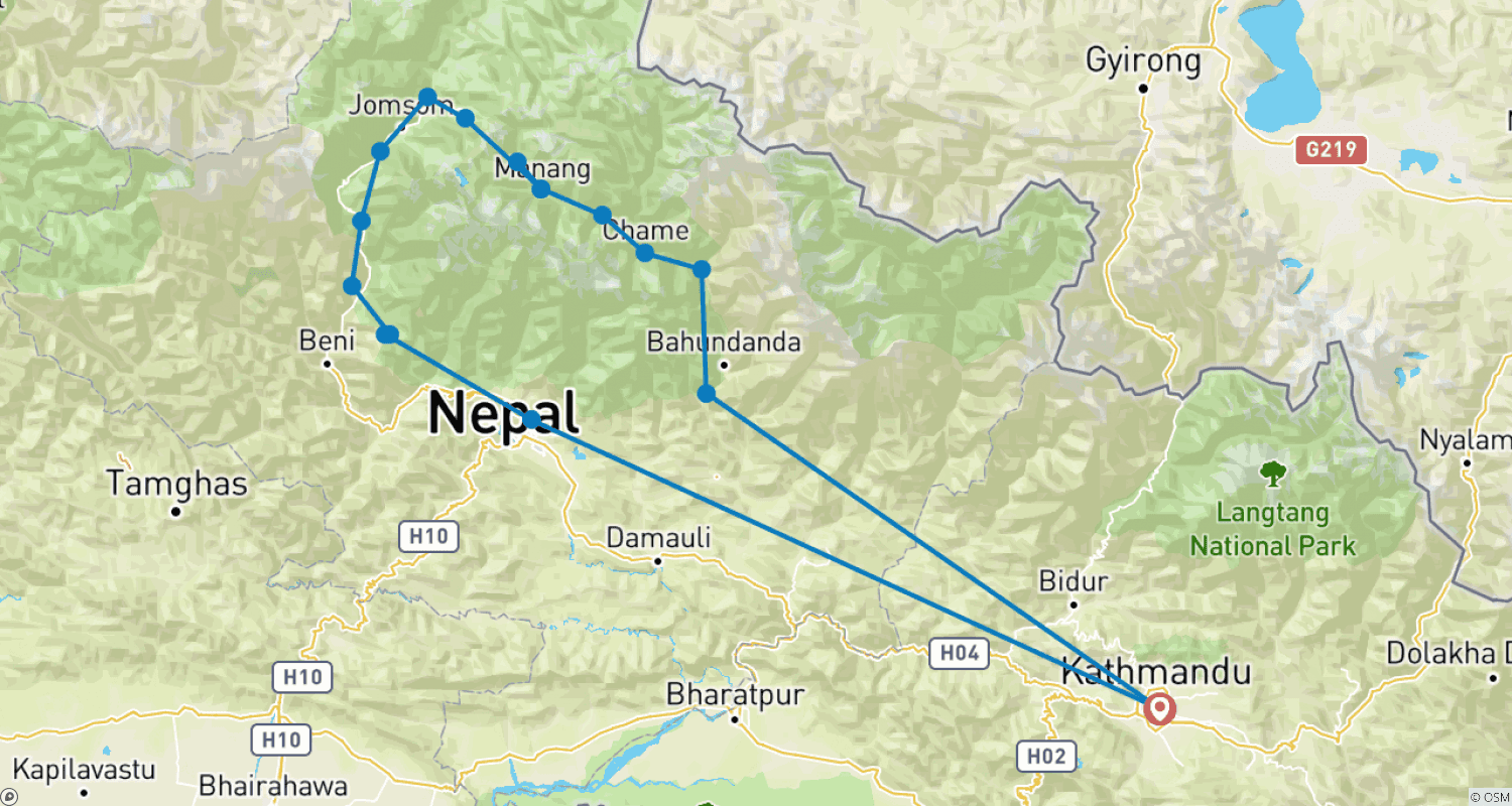 Mapa trasy: Annapurna Circuit Trek