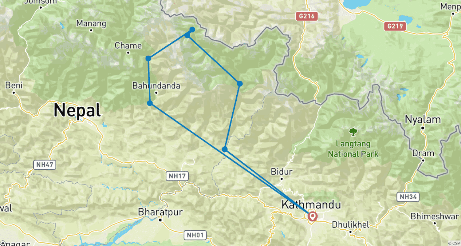 Mapa do percurso de Caminhada do Circuito Manaslu