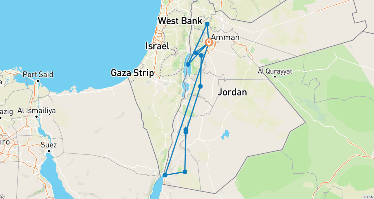 Mapa trasy: Najważniejsze atrakcje Jordanii