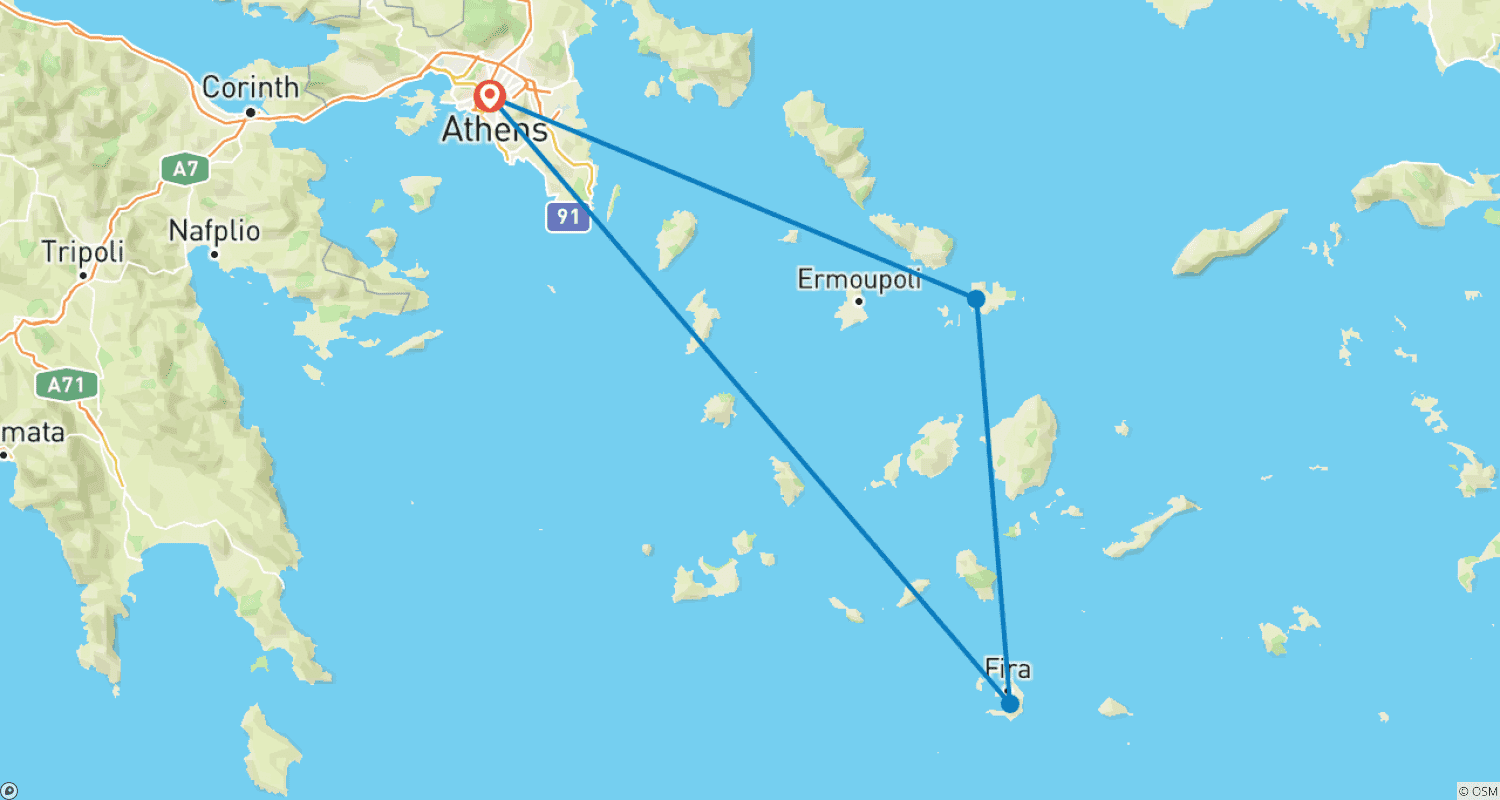 Mapa do percurso de Greek Island Hopping