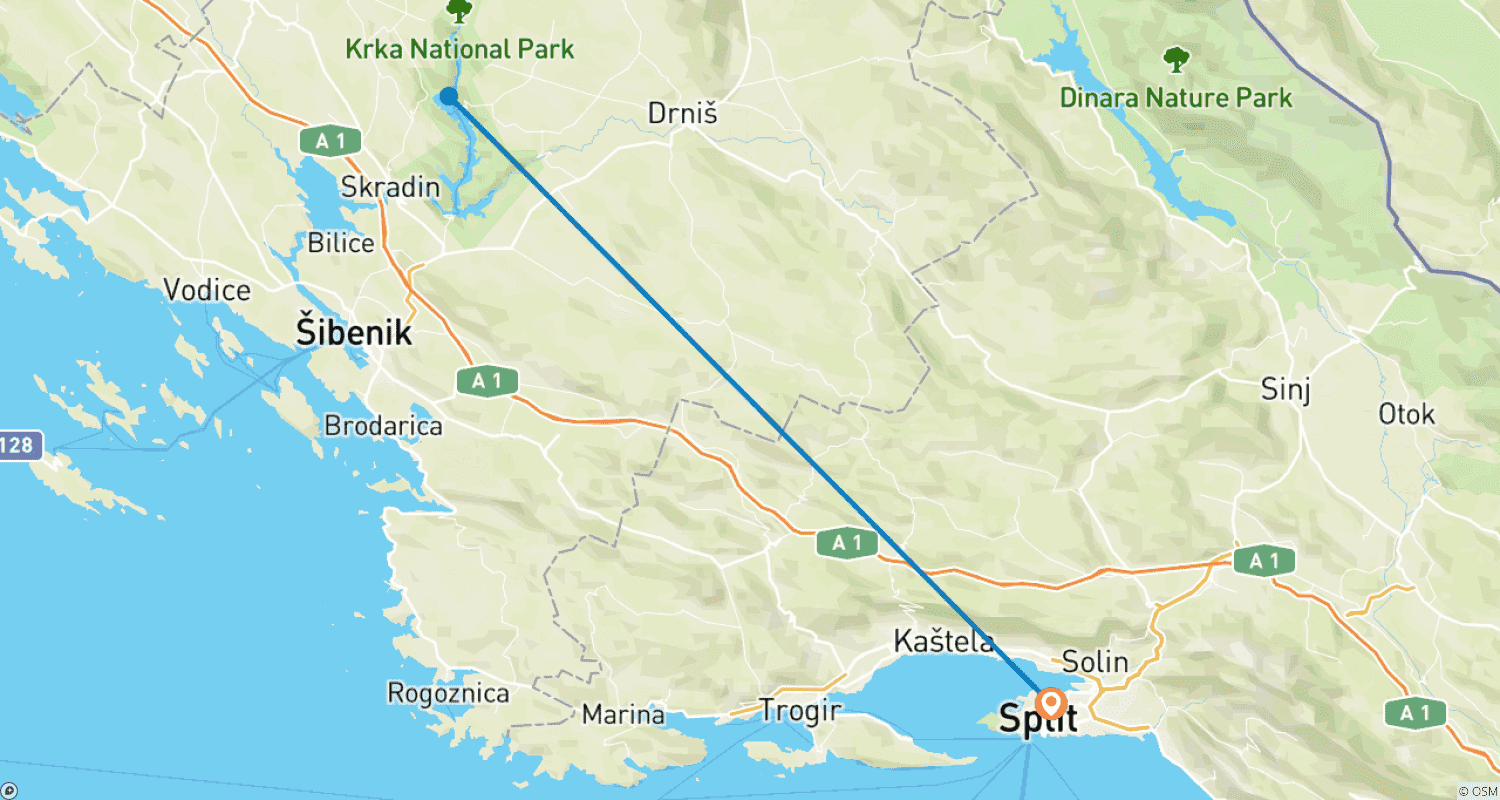 Mapa trasy: Chorwacja - Split i Wodospady Krka