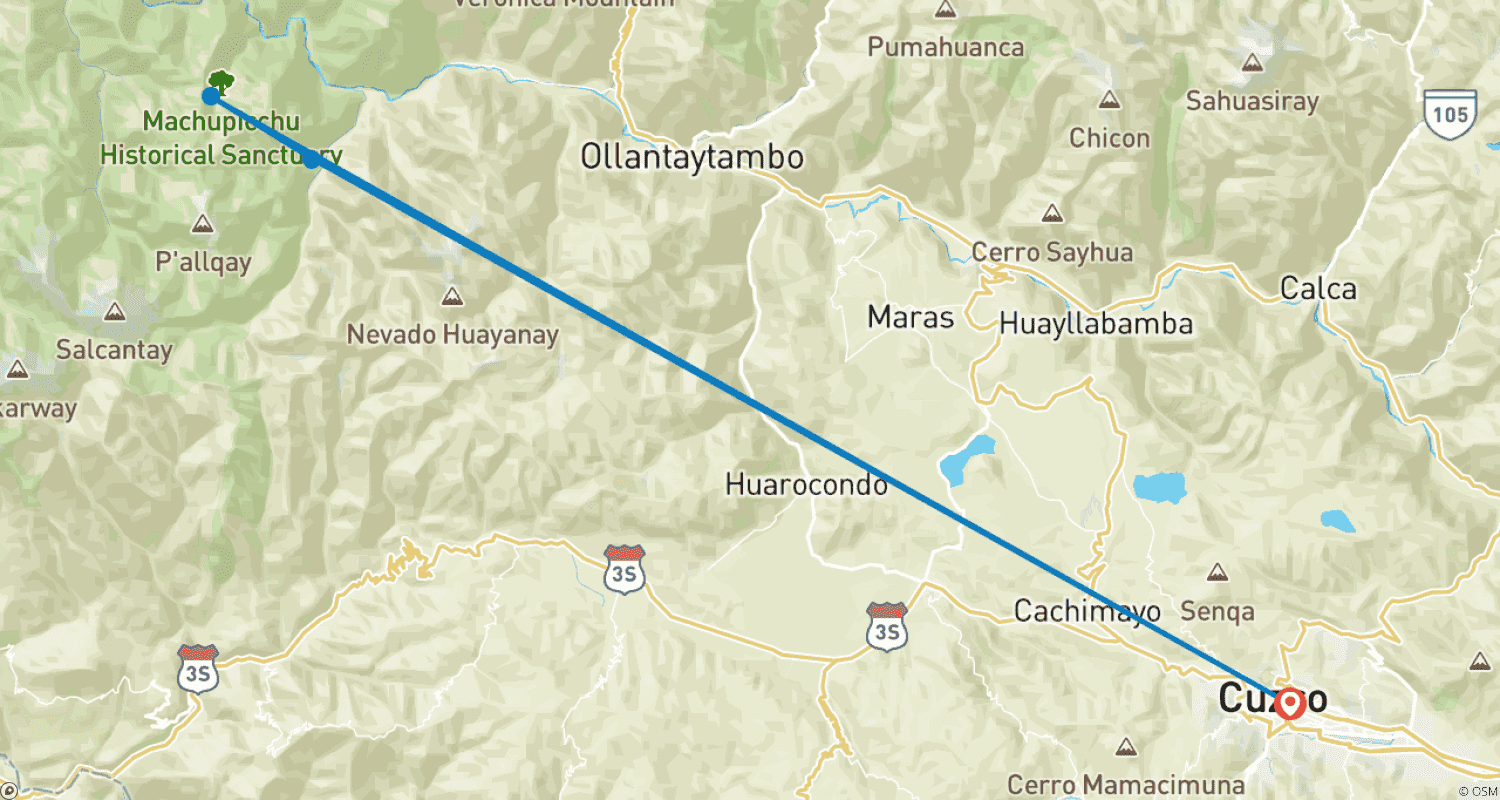 Mapa do percurso de Trilha Inca para Machu Picchu 4 Dias/3 Noites