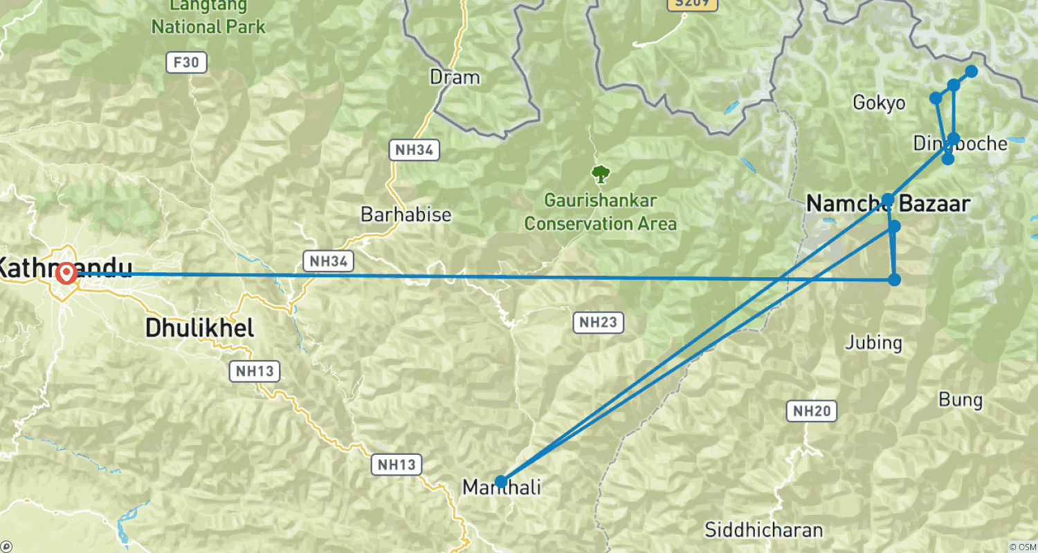 Mapa do percurso de Caminhada ao Acampamento Base do Everest