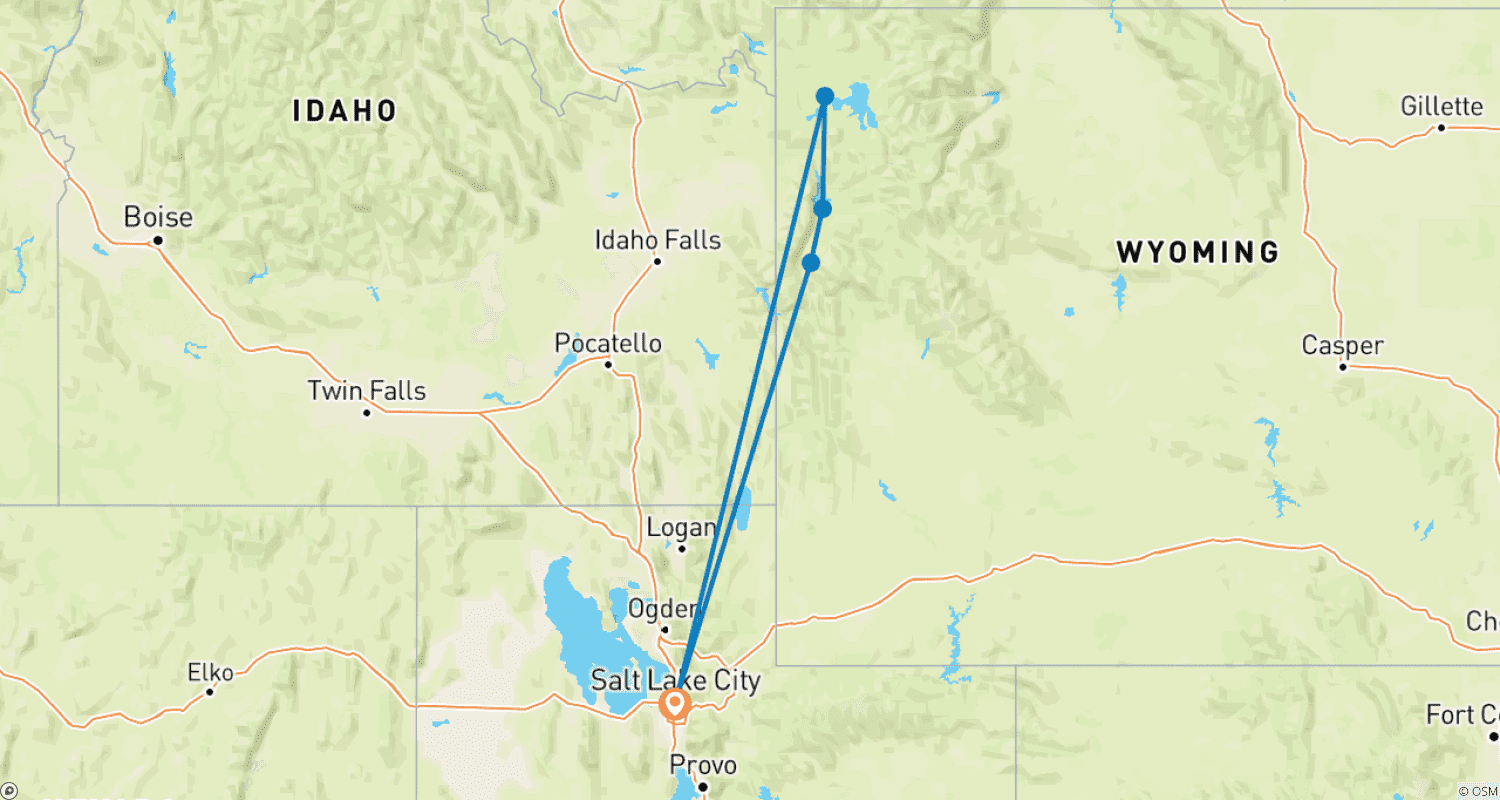 Mapa trasy: 8-dniowy odkrywca Grand Teton i Yellowstone