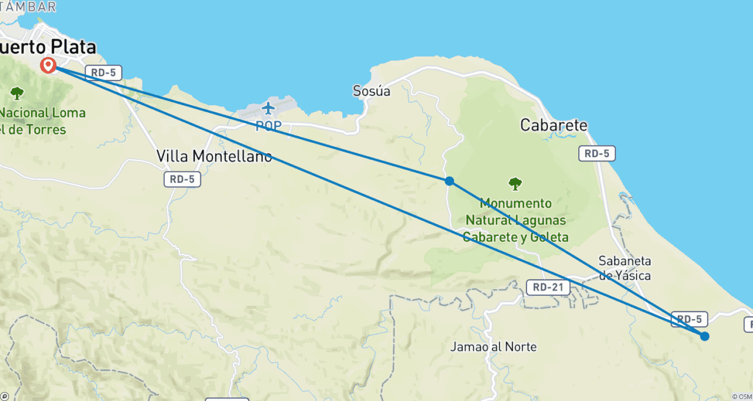 Mapa do percurso de República Dominicana - Coração e Alma do Caribe
