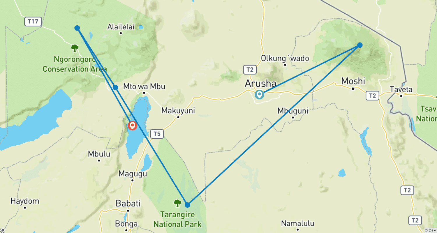 Mapa do percurso de Tanzânia – Safari e Serviço