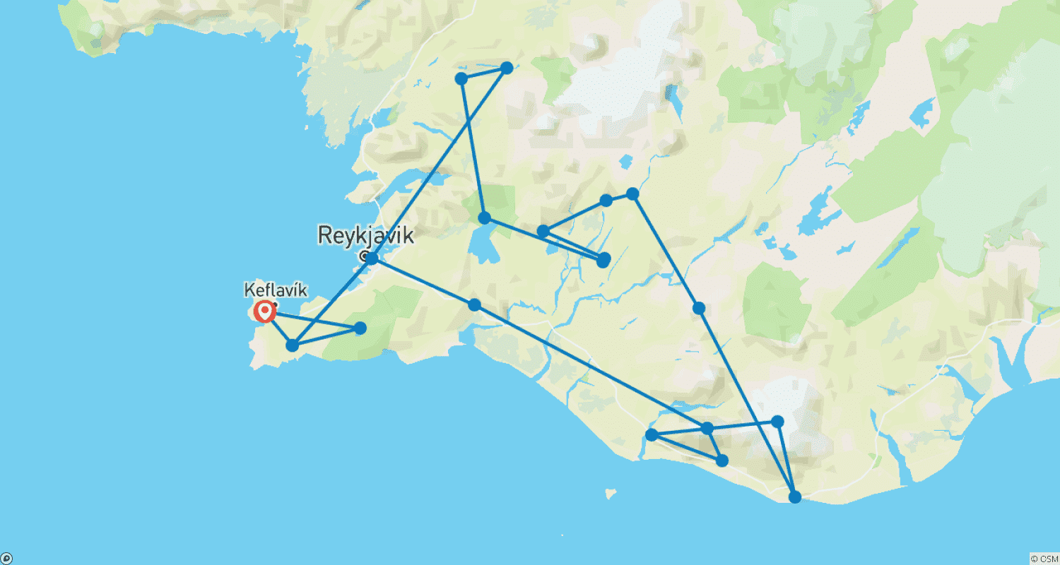 Mapa do percurso de Viagem Autoguiada de 5 dias | Círculo Dourado Autoguiado
