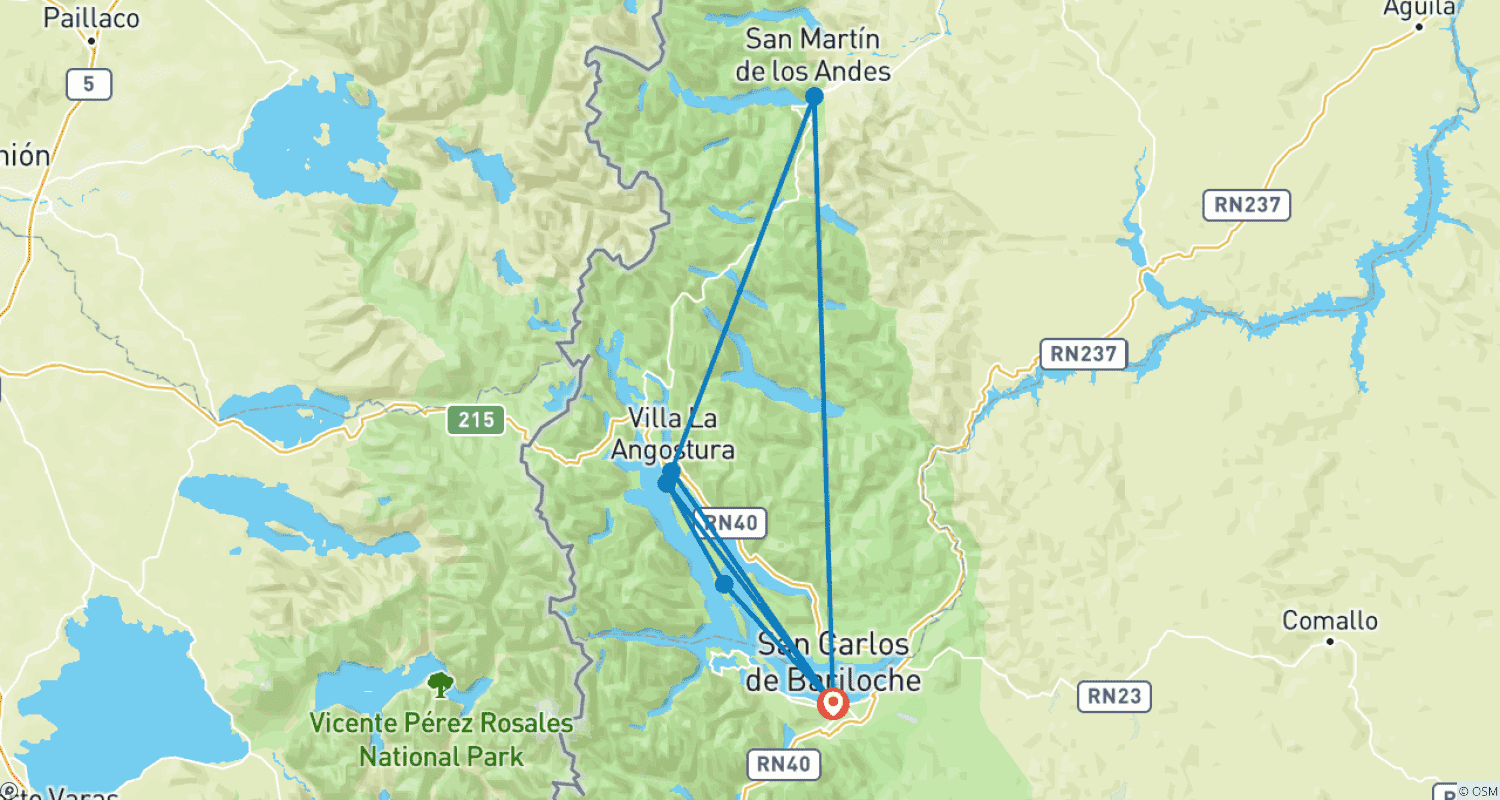 Mapa do percurso de O Melhor de Bariloche e San Martín em 3 noites