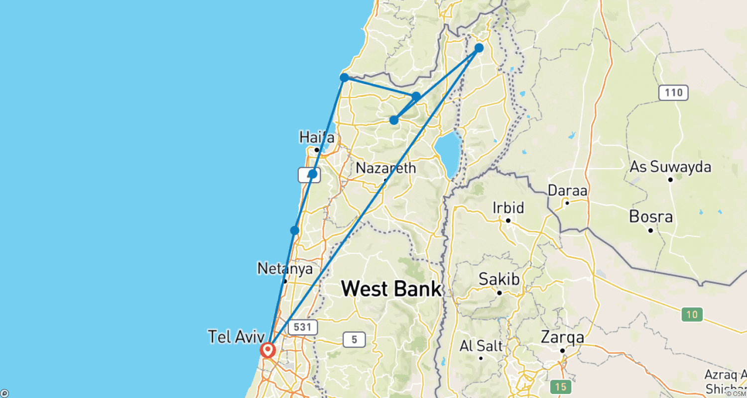 Mapa do percurso de Caesarea, Galilee & Golan, 3 Days