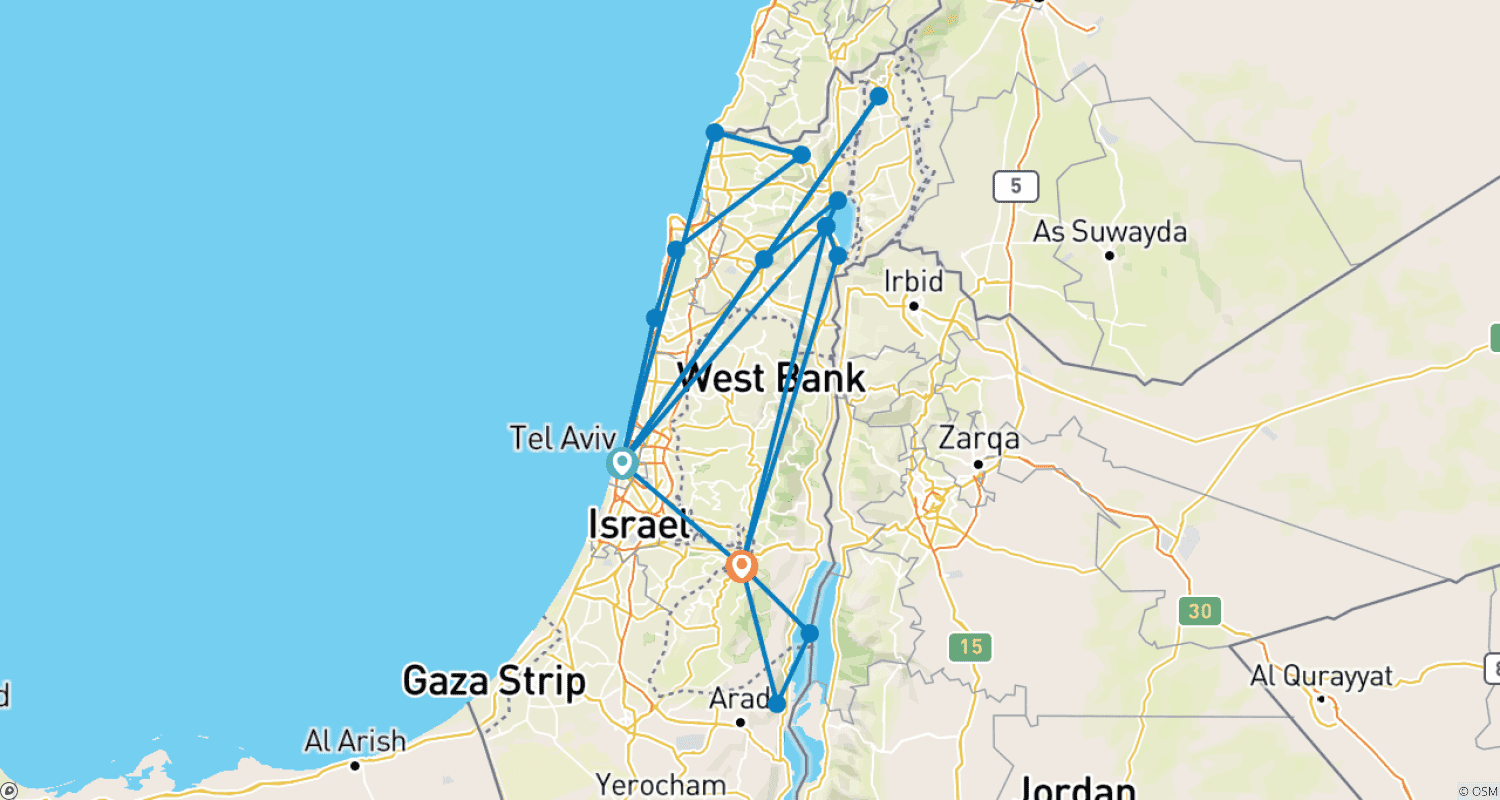 Mapa trasy: Klasyczna wycieczka po Izraelu, 7 dni