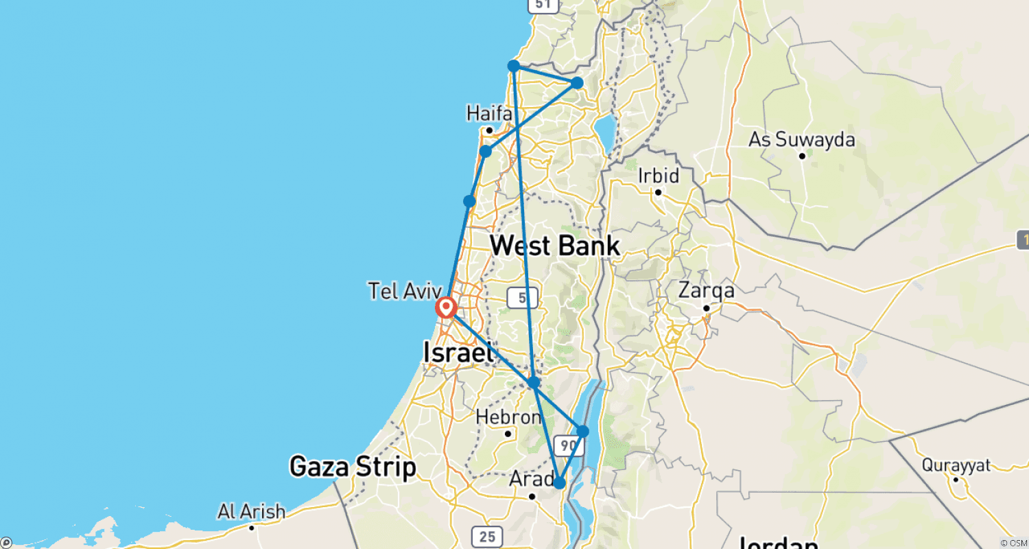 Mapa do percurso de Excursão Judaica, 3 Dias