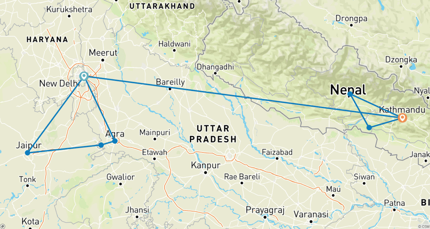 Mapa trasy: Migawki z Niesamowitych Indii i Magicznego Nepalu