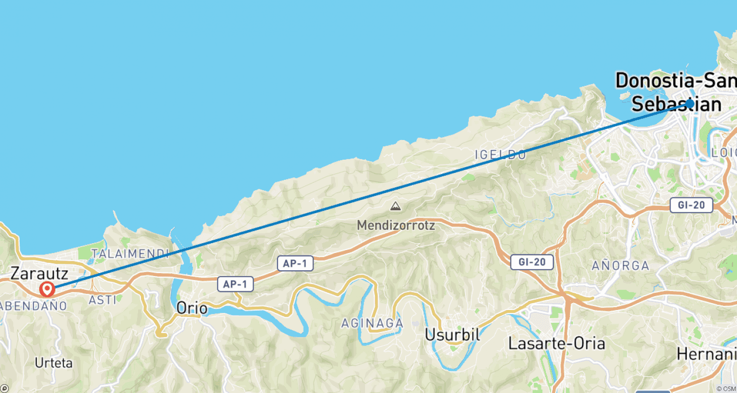 Mapa do percurso de San Sebastián: Hostel de Surf e Festa, 11 Dias