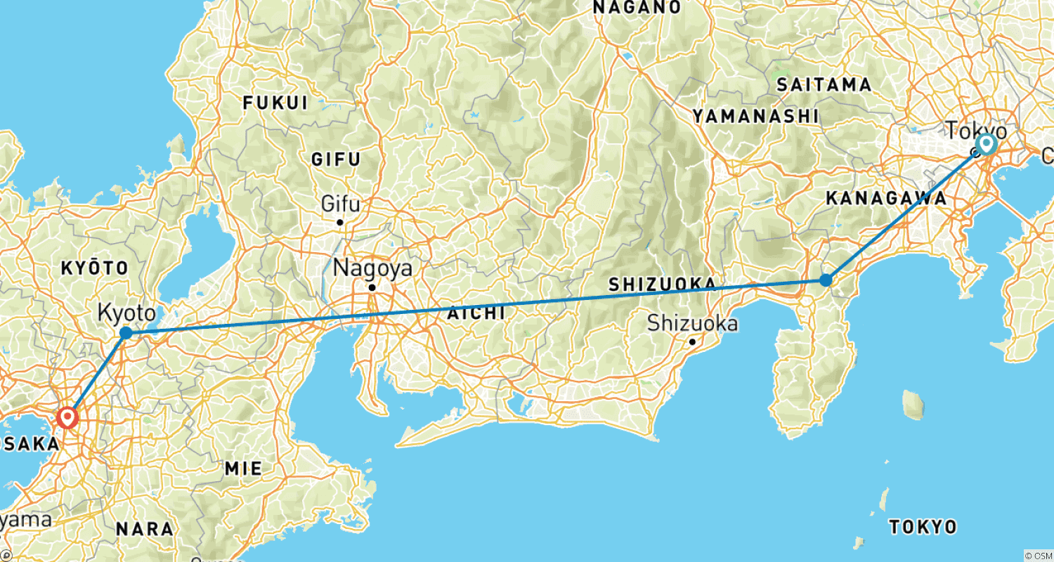 日本文化探訪の旅のルートマップ