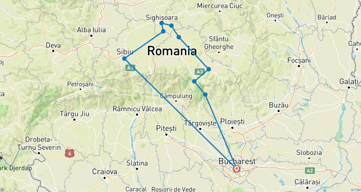 Mapa trasy: Niesamowita Rumunia - Siedmiodniowa prywatna wycieczka z Bukaresztu
