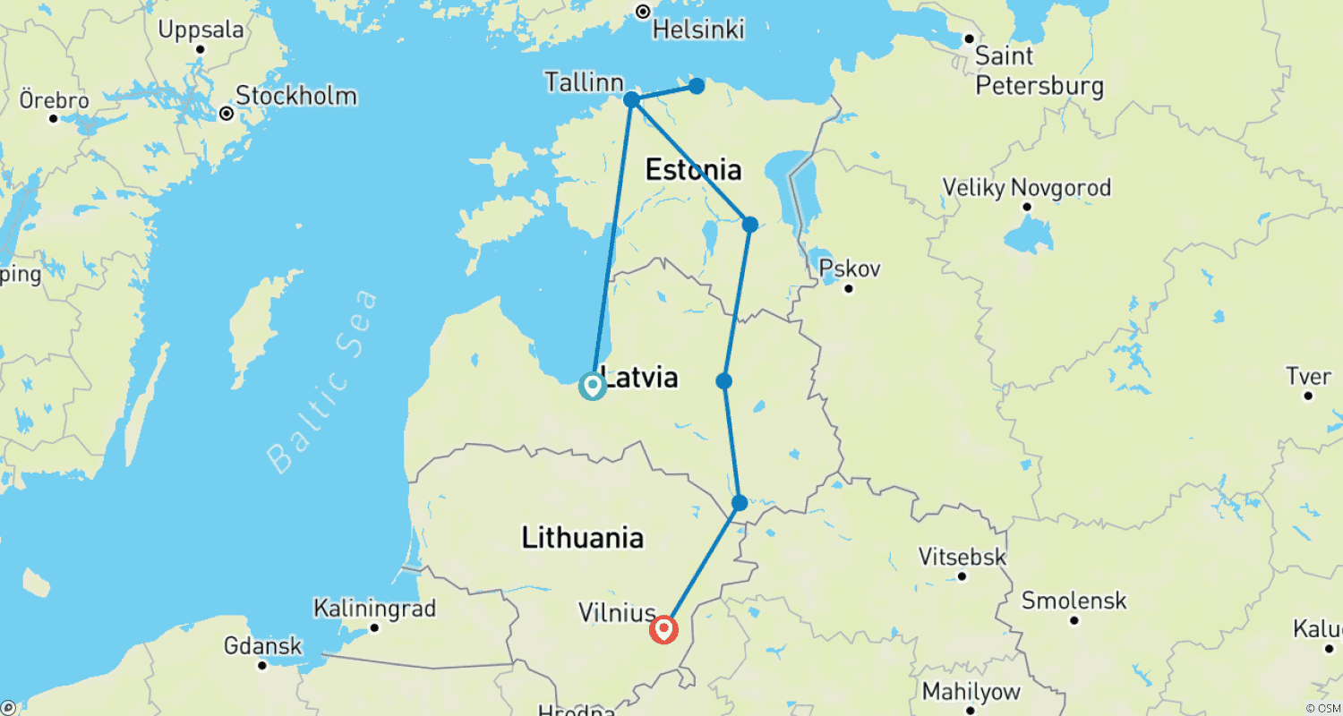 Mapa do percurso de Pequeno Grupo: Circuito de 11 Dias pelos Destaques Bálticos (Partida Garantida)