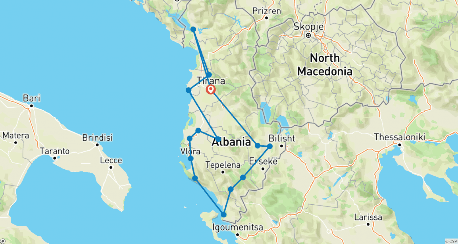 Mapa trasy: Odkrywca Albanii
