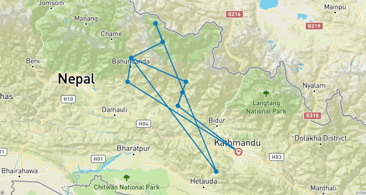 Mapa do percurso de Trekking do Circuito Manaslu