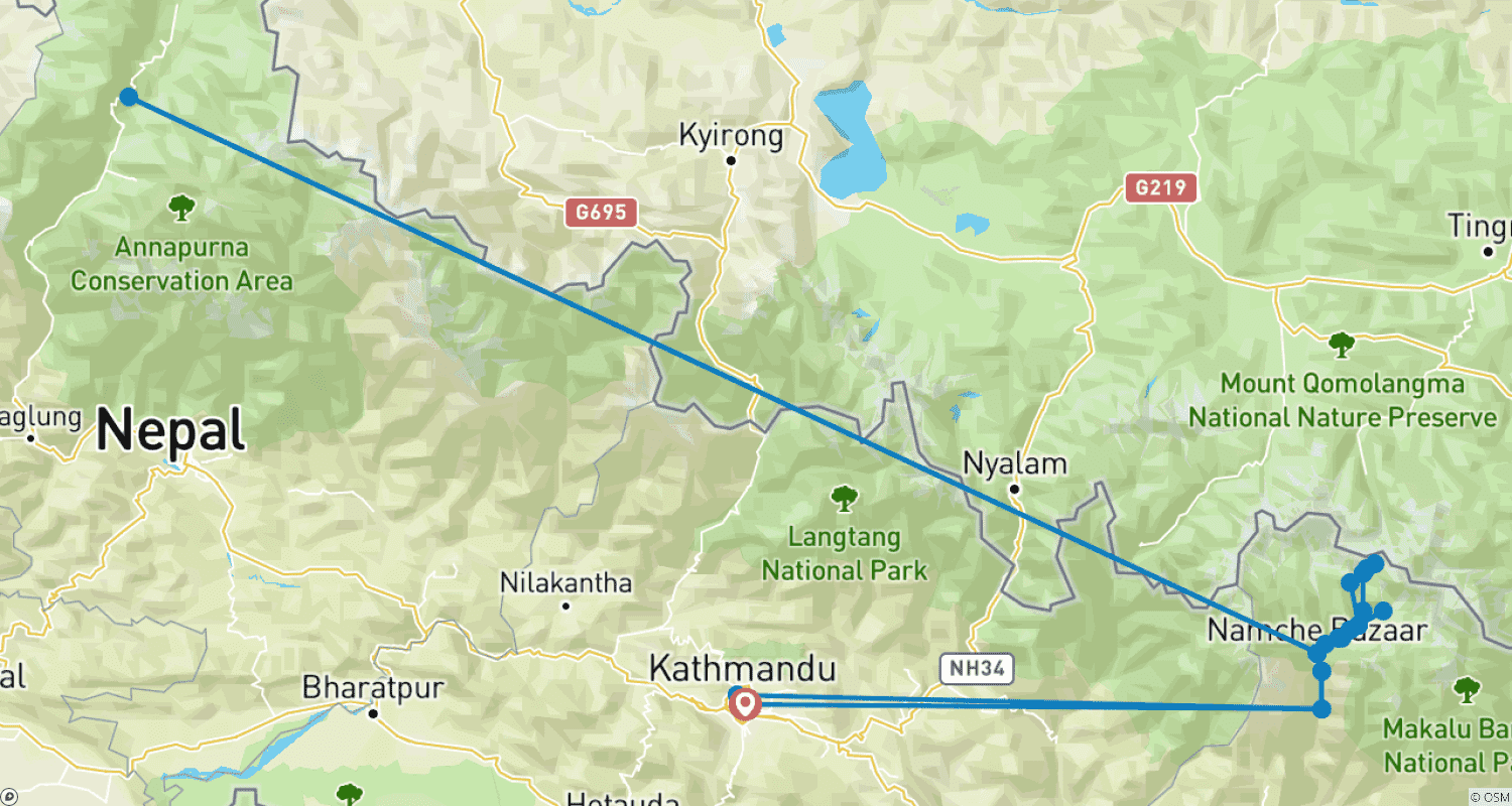 Mapa trasy: Standardowy Trek do Everest Base Camp – 14 Dni