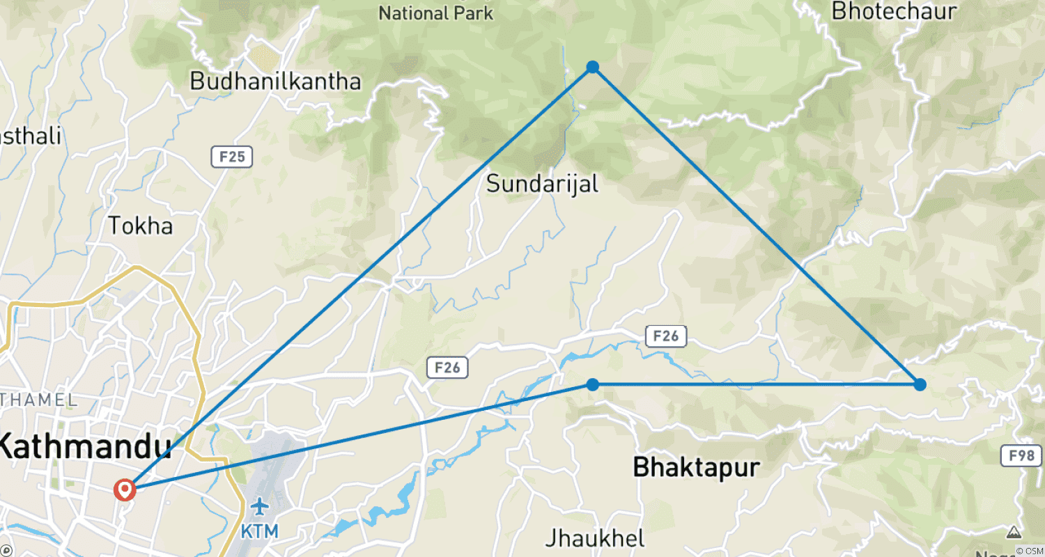 Mapa do percurso de Caminhada Chisapani Nagarkot