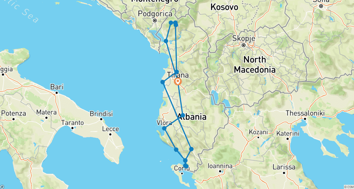 Mapa trasy: Albania: Z Północy na Południe