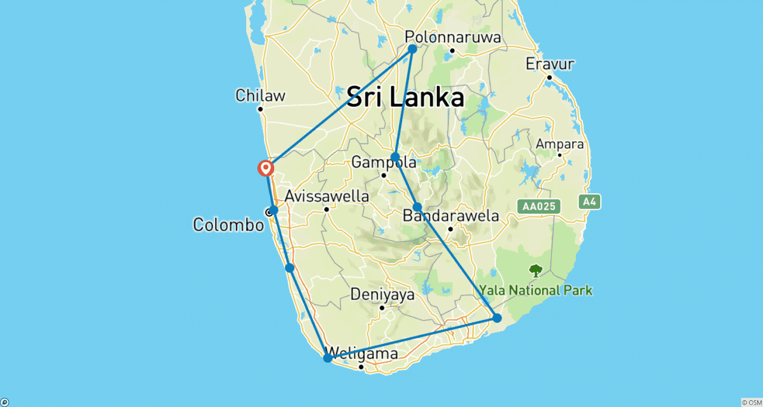 Mapa trasy: Odkryj Sri Lankę