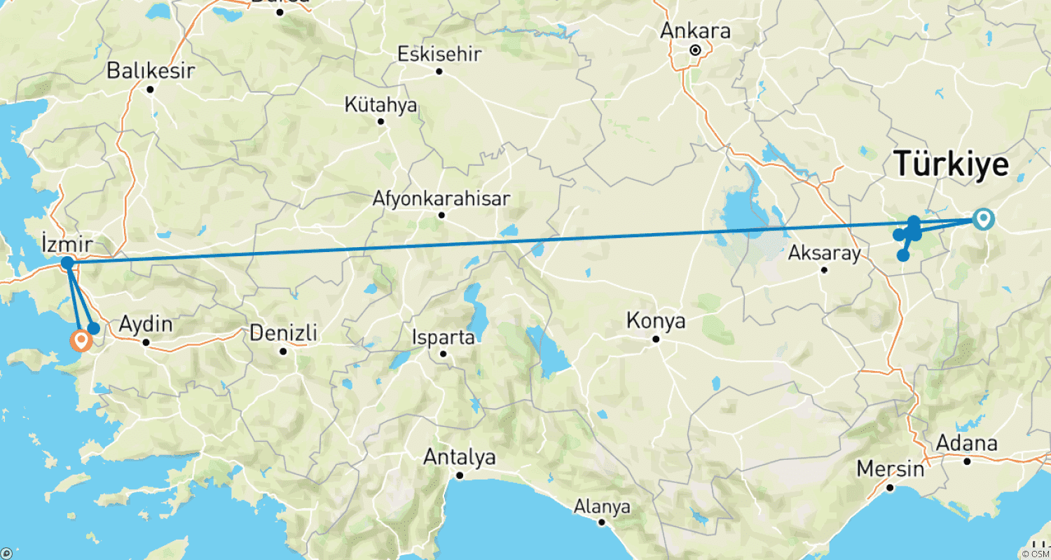 Mapa do percurso de Excursão de 3 dias pela Capadócia e Éfeso de avião, saindo de Istambul