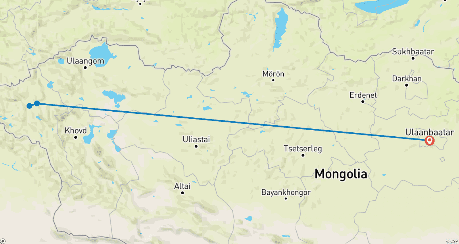 Mapa do percurso de Experimente a Mongólia Ocidental e o Festival da Águia Dourada