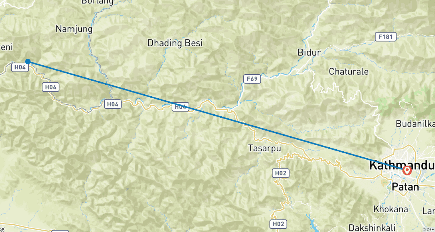 Mapa do percurso de Passeio de rafting de 1 dia no Rio Trisuli