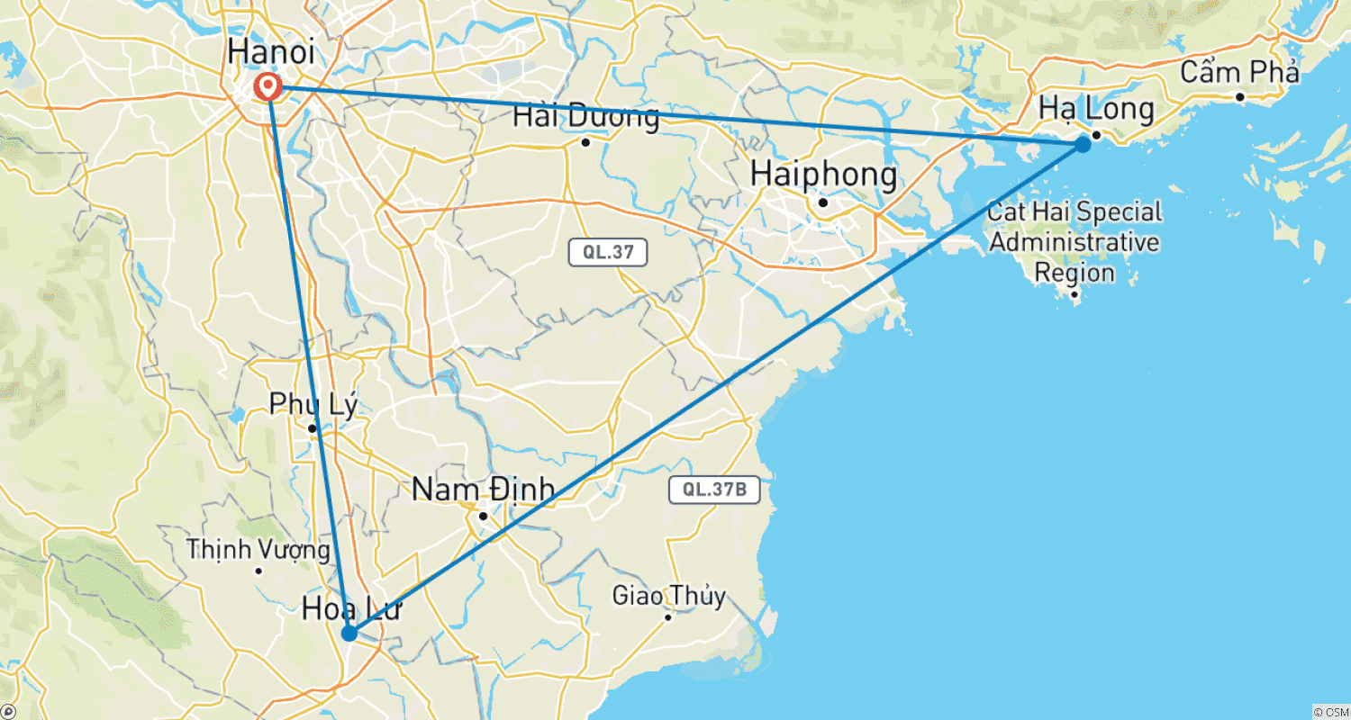 Mapa do percurso de TR2025004 - Norte do Vietnã Hanói - Baía de Halong - Ninh Binh