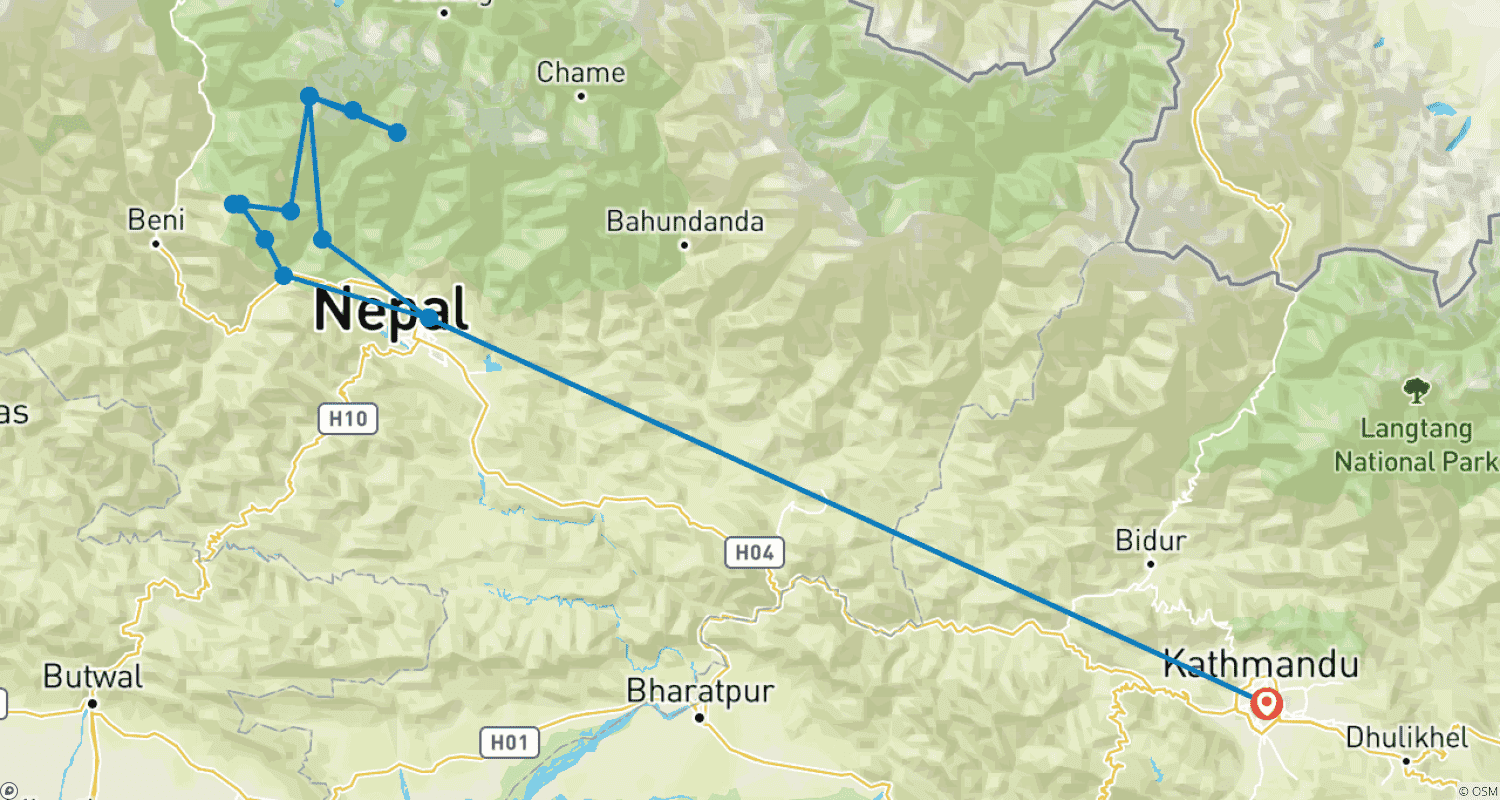 Mapa do percurso de Caminhada Gay Annapurna - Trekking LGBTQ+ para Annapurna