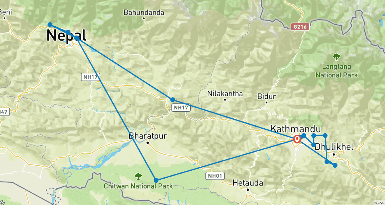 Mapa do percurso de Melhor Tour do Nepal - Experimente a beleza do Nepal