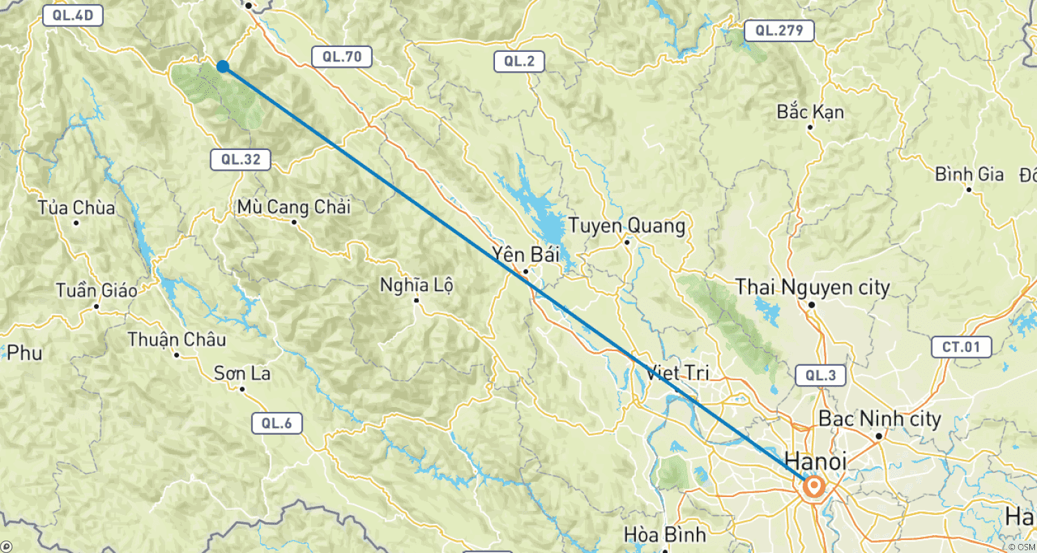 Mapa do percurso de Excursão de Trekking de 3 Dias em Sapa com Trem Noturno saindo de Hanói