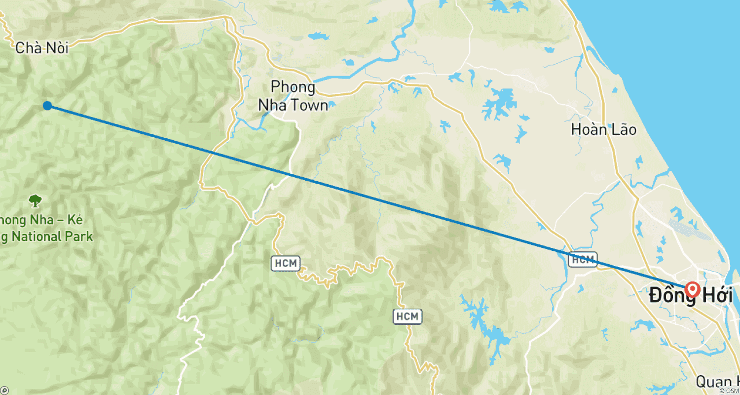 Mapa do percurso de Aventura de 3 Dias: Cavernas e Lagoa de Phong Nha Ke Bang