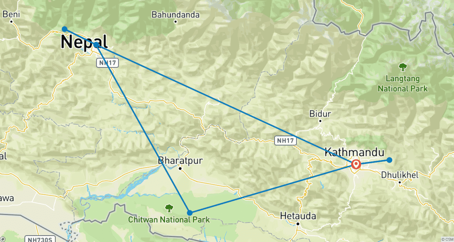 Mapa do percurso de Tour de 11 Dias: Experiência no Nepal